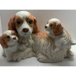 Vintage Homco 1434 Cocker Spaniel Mama Dog with Pups Figurine